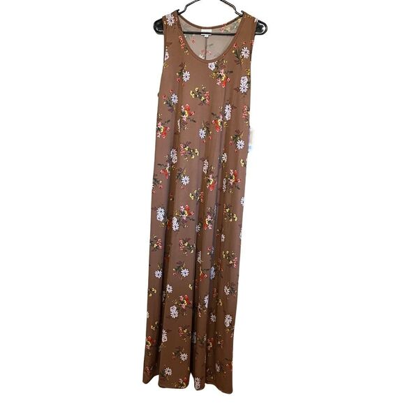 LuLaRoe Dani Maxi Dress Floral Print Sleeveless Brown 3XL New - Picture 1 of 12
